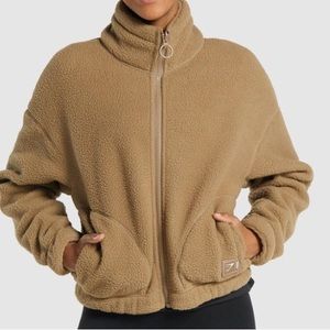 Women’s Gymshark Brown Teddy Sherpa Reversible Zip Up Fleece Jacket Sweater